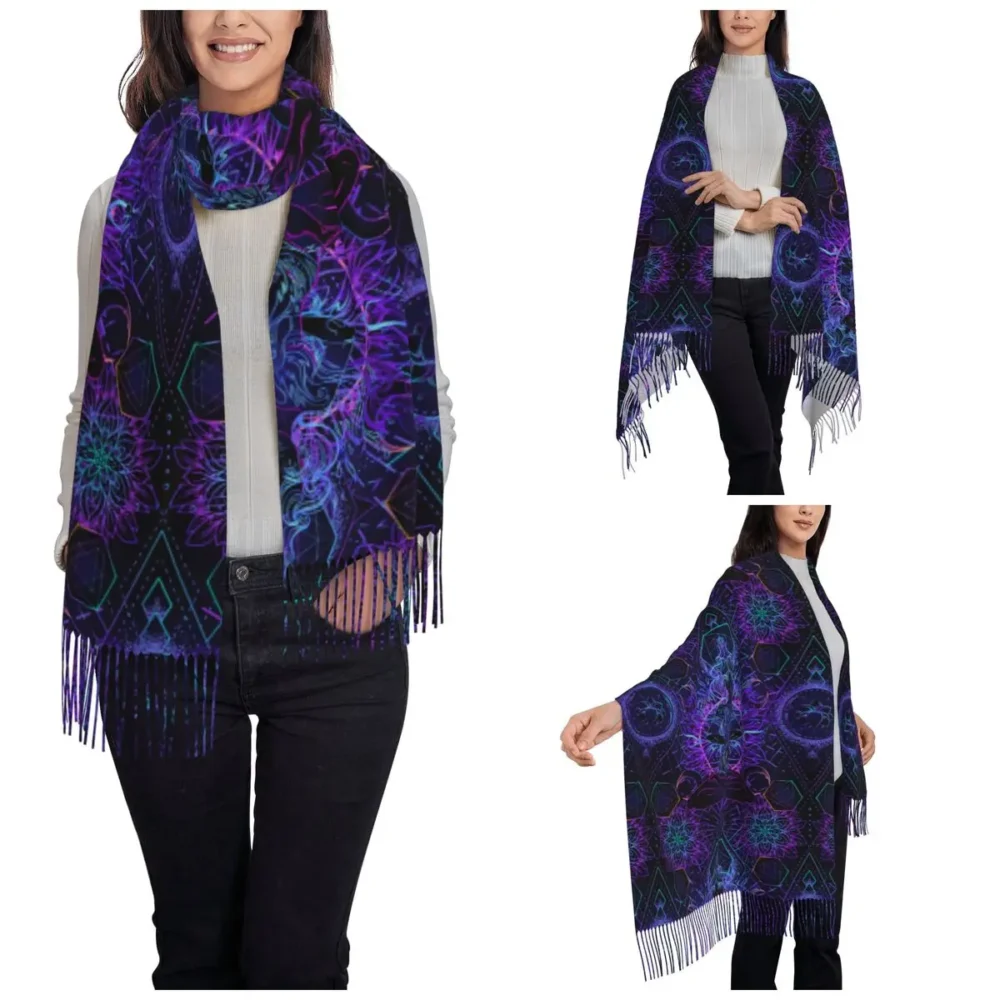 India Mandala Zen Rave Pashmina with Tassel - Image 2