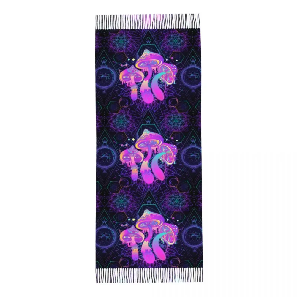 Psychedelic Abstract Shrooms Rave Pashmina with Tassel - Image 3