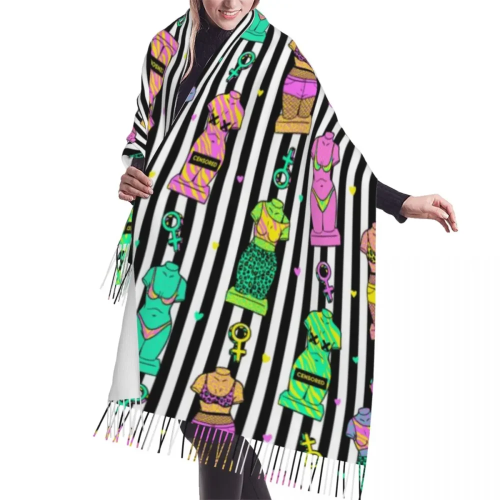 Psychedelic Cosmic Rave Pashmina with Tassel