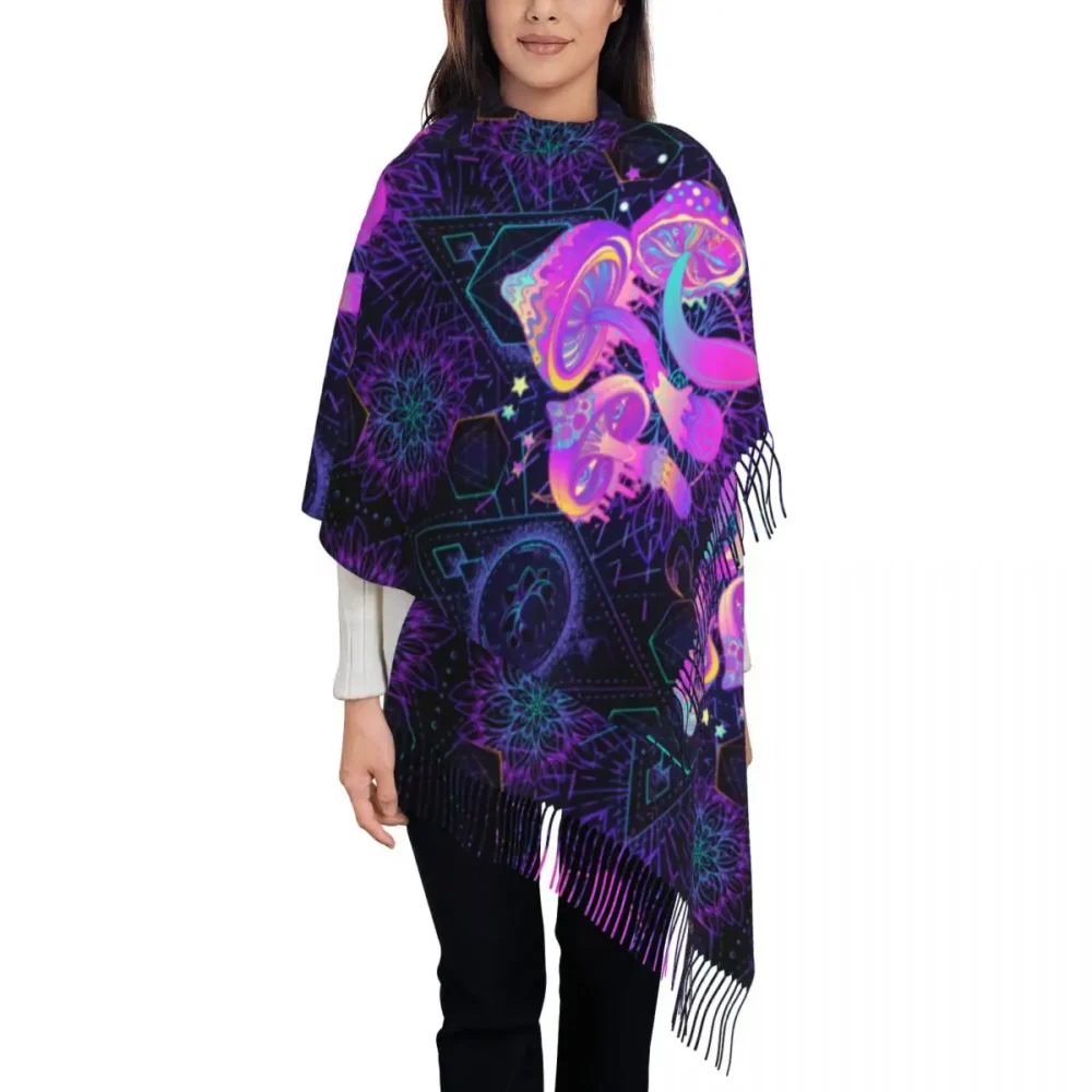 Psychedelic Abstract Shrooms Rave Pashmina with Tassel