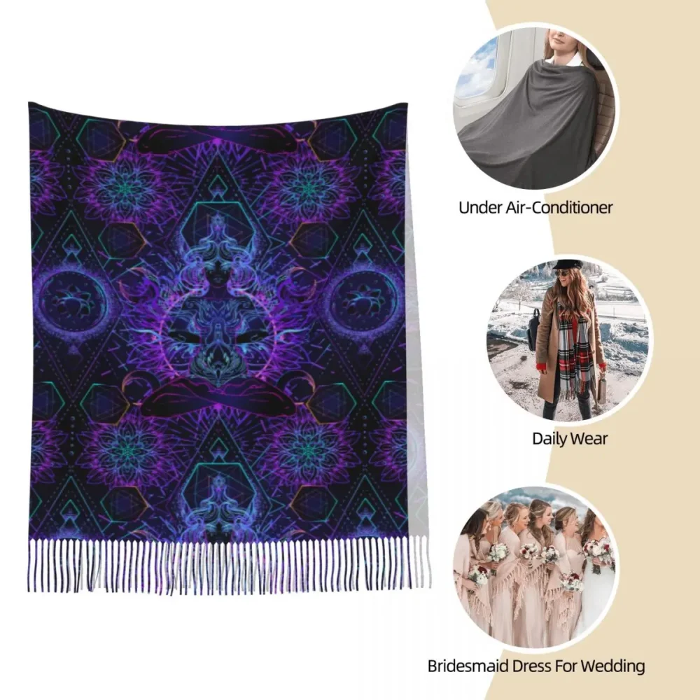 India Mandala Zen Rave Pashmina with Tassel - Image 4