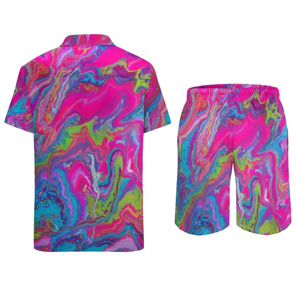 Mens Casual Psychedelic Modern  Rave Shirt & Short Set - Image 3