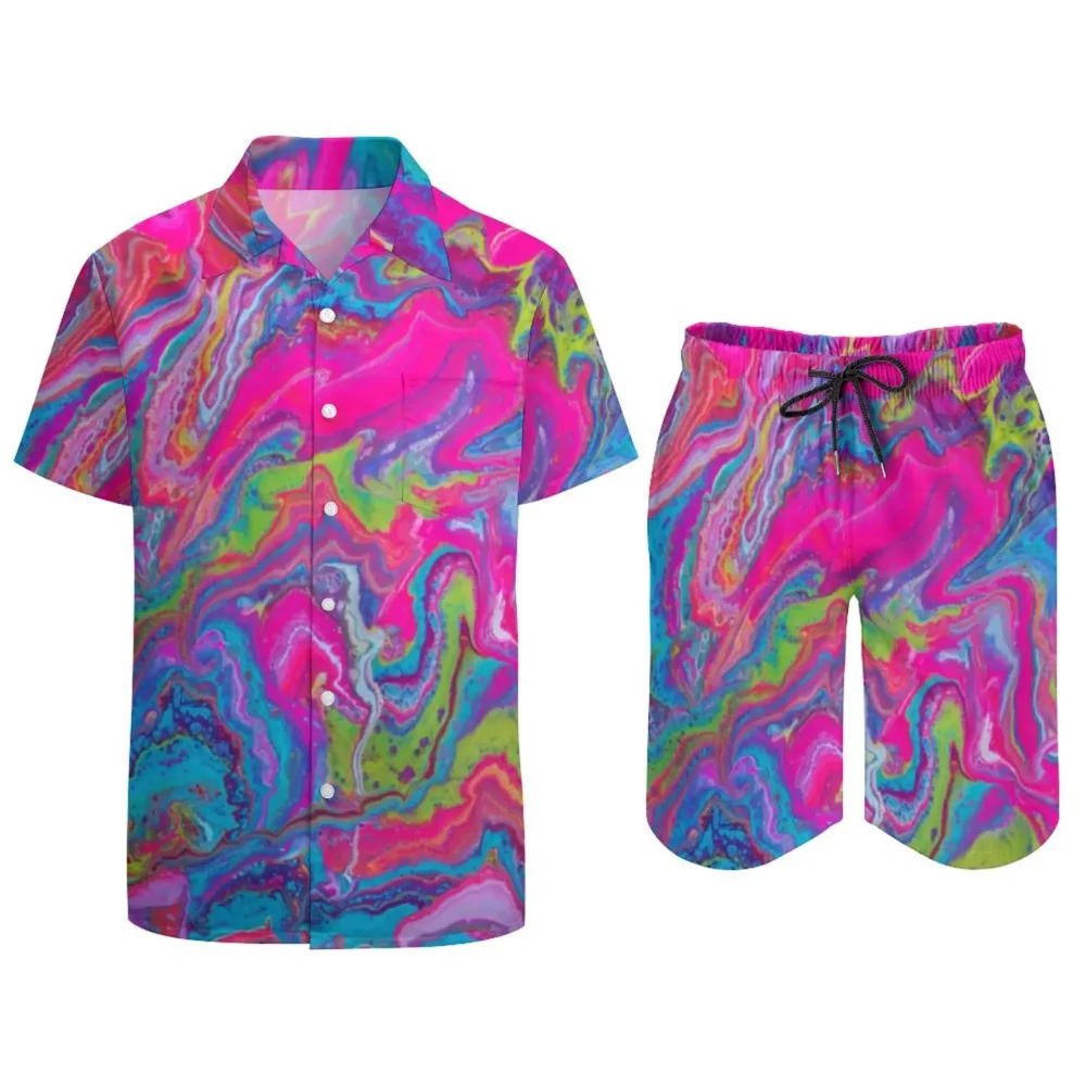 Mens Casual Psychedelic Modern  Rave Shirt & Short Set - Image 2