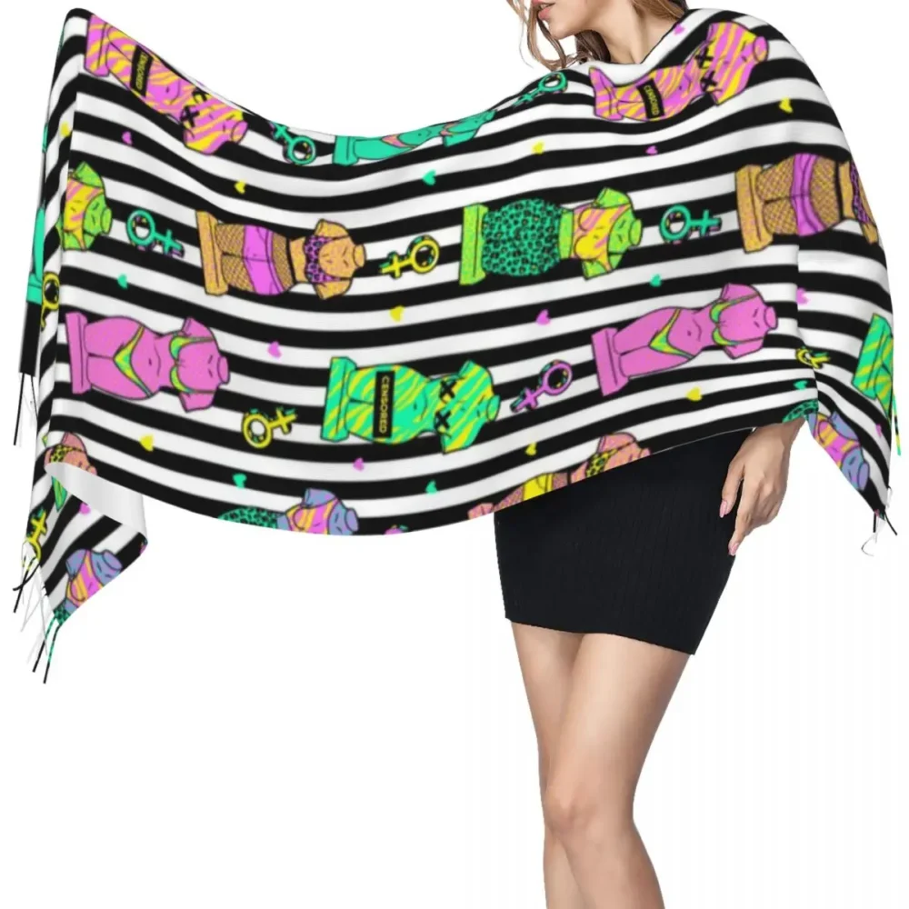 Psychedelic Cosmic Rave Pashmina with Tassel - Image 3